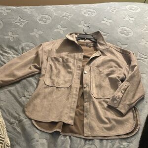 Taupe Button-Up Shirt Jacket Pullover Faux Suede size Small worn once